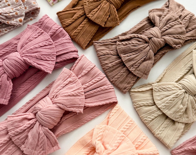 Baby Girl Headband & Bows, Soft Baby Bows, Hairband Hairbow, Baby Shower Gift, Soft Baby Headband, Baby Girl Bow Set, Ribbed Knit Bows