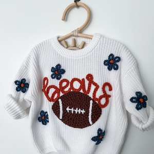 Hand Embroidered NFL College Football Sweater, MLB Team Sweater, Sports Sweater for Babies & Kids, Personalized Sports Team Sweater