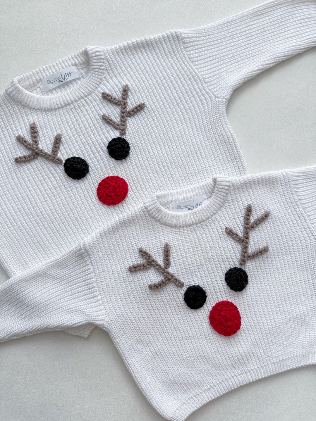 Hand Embroidered Reindeer Cotton Holiday Sweater, Personalized Name ...