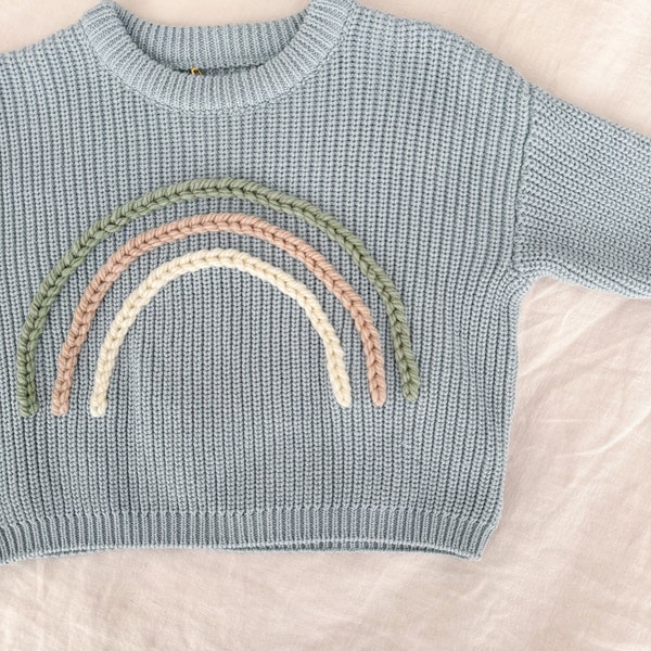 Handmade Rainbow Embroidered Warm Knit Sweaters Winter