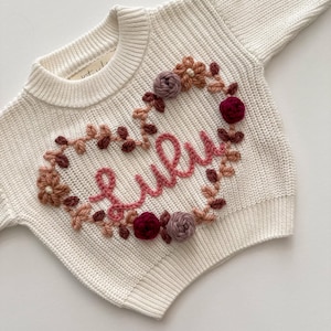 Ivory Sweater Custom Hand Embroidered Toddler Baby Name Sweater, Kids Knit Sweater, Embroidered Name Sweater, Personalized Baby Name Sweater