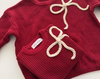 Hand Embroidered Holiday Cotton Sweater, Candy Cane, Oversized