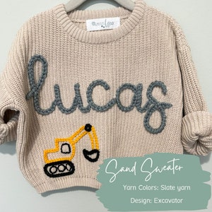 Custom Hand Embroidered Oversized Toddler and Baby Name Knit Sweater, Embroidered Name Sweater, Personalized Baby Name Sweater, Knit Jumper