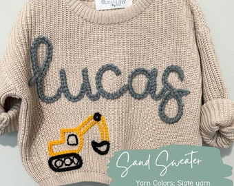 Custom Hand Embroidered Toddler and Baby Name Sweater, Oversized Kids Sweater, Embroidered Name Sweater, Personalized Baby Name Sweater