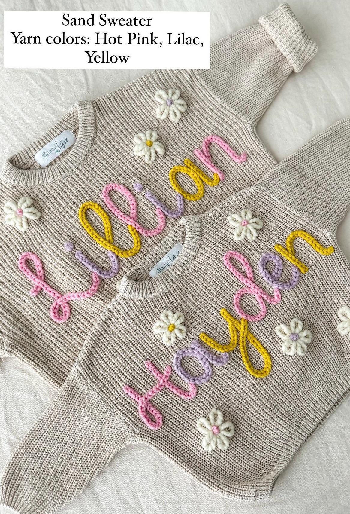 Custom Name Sweater, Hand Embroidered Baby Sweater, Personalized Name Sweater, Baby Announcement, Embroidered Knit Sweater, Custom Baby Gift