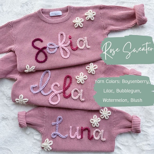 Custom Name Sweater, Hand Embroidered Baby Sweater, Personalized Name Sweater, Baby Announcement, Embroidered Knit Sweater, Custom Baby Gift