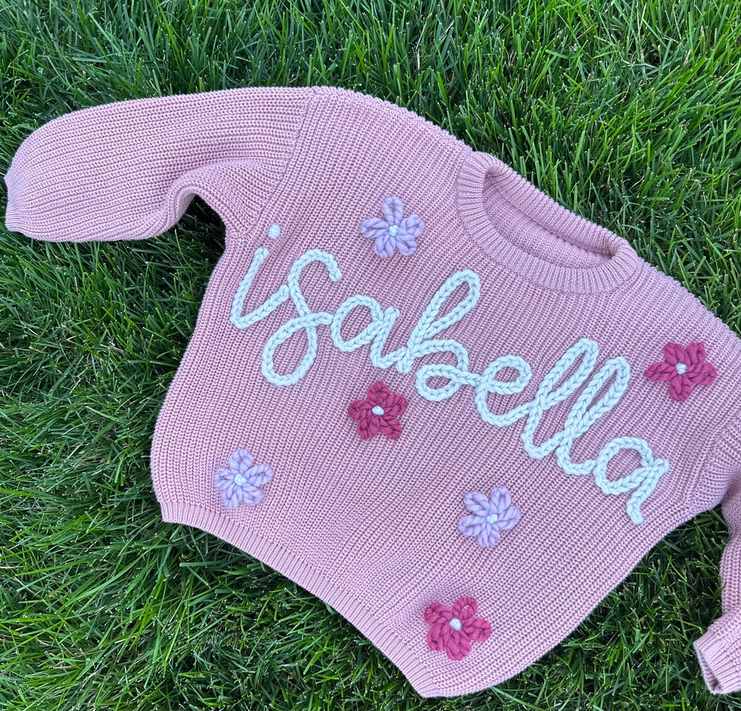Custom Name Sweater, Hand Embroidered Baby Sweater, Personalized Name