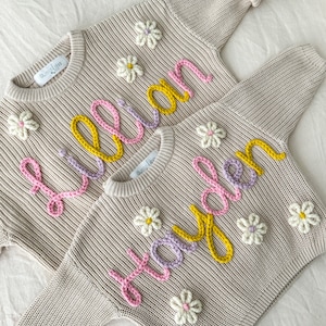 Custom Hand Embroidered Toddler and Baby Name Sweater, Kids Knit Sweater, Embroidered Name Sweater, Personalized Baby Name Sweater