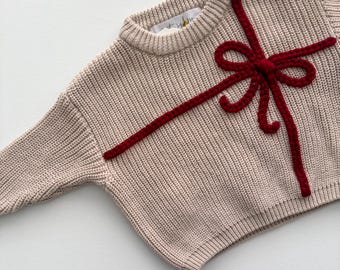 Hand Embroidered Christmas Sweater, Candy Cane Knit, Holiday Oversized Sweater