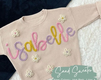 Custom Hand Embroidered Toddler and Baby Name Sweater, Kids Knit Sweater, Embroidered Name Sweater, Personalized Baby Name Sweater