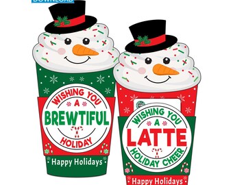Christmas Coffee Gift Card Holder Latte Holiday Cheer Printable Teacher Coworker Employees Friends Appreciation
