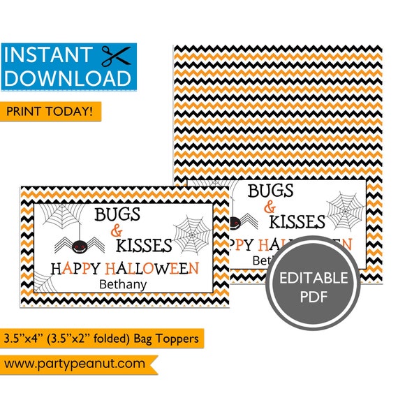 Bugs And Kisses Bag Toppers Halloween Bag Toppers Editable Halloween 