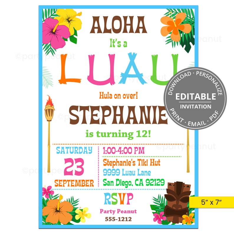 Luau Invitation Tiki Party Hawaiian Luau Party Polynesian Luau Invitation Luau Birthday Summer Party Instant Download Printable Editable image 4