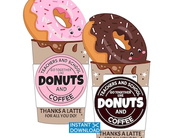 Lehrer Wertschätzung - Kaffee Geschenk Kartenhalter Donuts Geschenk für Lehrer, Printable, Instant Download