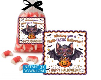 Halloween Bat Tag, Halloween Treat Tags, Fangtastic, Kids Classroom Favor, Instant Download