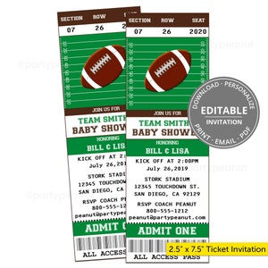 Fußball-Babyparty-Einladung Fußballticket-Einladung Jungen-Babyparty-Fußball-Party bearbeitet werden