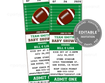 Football Baby Shower Invitation Football Ticket Invitation Boy Baby Shower Football Party Editable