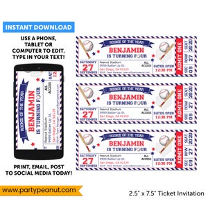 Baseball Ticket Invitation, Baseball Invitation, Baseball Birthday Invitation Ticket, Baseball Party, Baseball Invites, Instant Download image 4