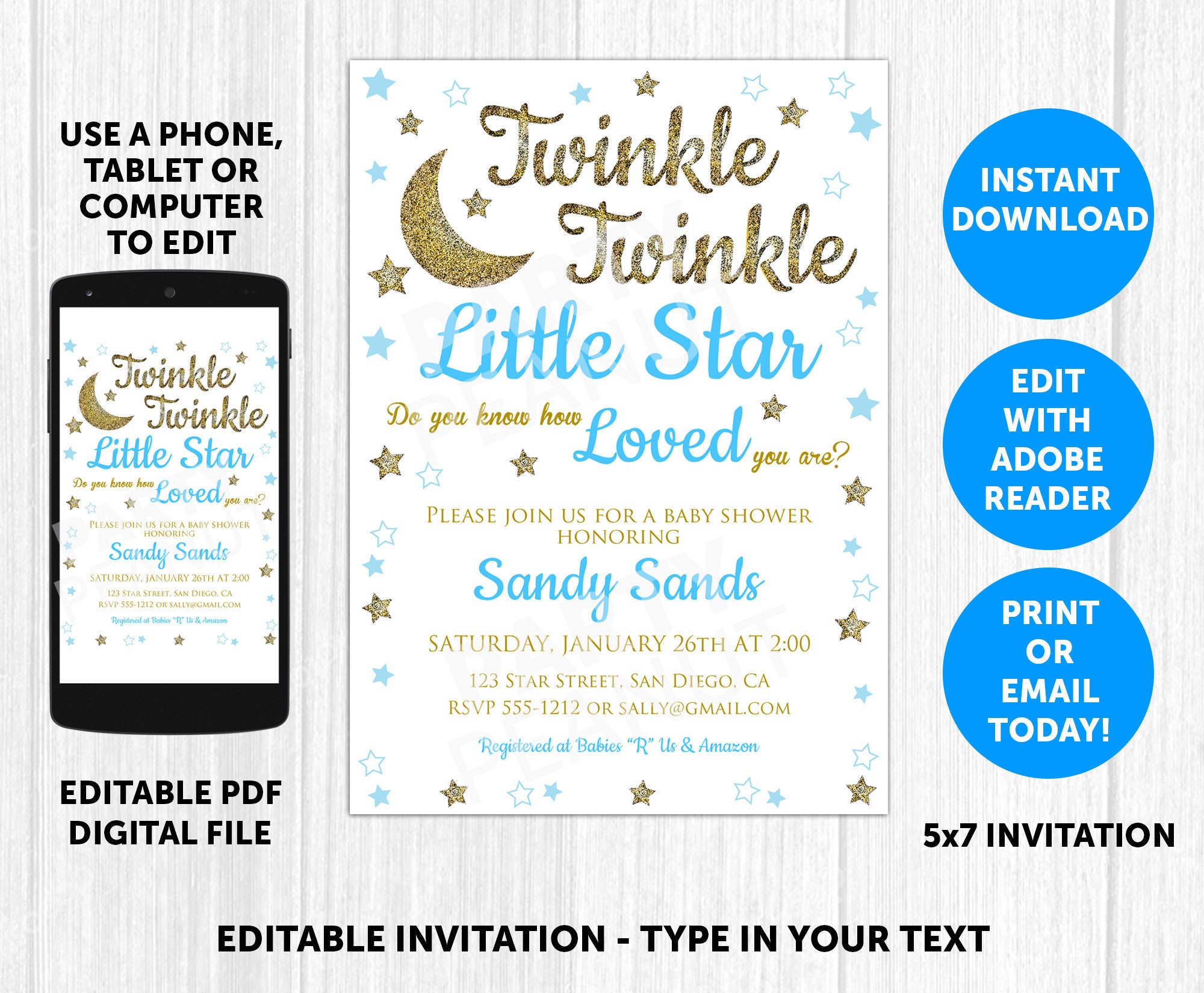 twinkle twinkle little star baby boy shower invitations