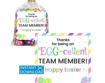 Etiquetas de regalo de Pascua para miembros del equipo, Etiquetas para dulces de Pascua, Agradecimiento al equipo, Gracias al equipo, Eggcellent, Imprimible