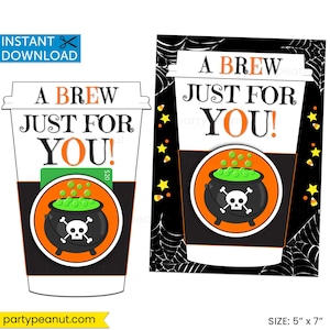 Porte-cartes d'Halloween Brew For You, Porte-cartes café d'Halloween, Carte-cadeau d'Halloween pour enseignant, Collègue, Cadeau café, Imprimable