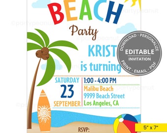 Beach Party Invitation Beach Birthday Party Invitation Summer Party Invitation Beach Wedding Invitation Beach Invitation Editable