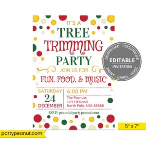 Christmas Party Invitation, Tree Trimming Party, Editable Christmas Invitation, Tree Decorating, Christmas Party Invite, Printable