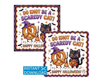 Halloween Pretzel Tag, Do Knot Be Scaredy Cat, Halloween Treat Tags, Classroom Treats, Teacher Favors, Instant Download