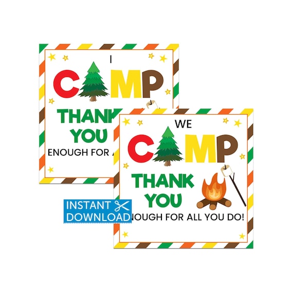 Camping Gift Tags, Camp Favors, Printable, Camping Treat Tag, Thank You, Instant Download, Digital