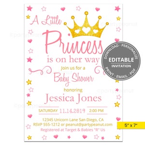 Princess Baby Shower Invitation Editable Princess Baby Shower Party Invite