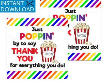 Teacher Appreciation Week, Poppin By To Say Thank You, Teacher Gift, Popcorn Tags, Popcorn Thank You, Gift For Friend, Thank You Gift Tags