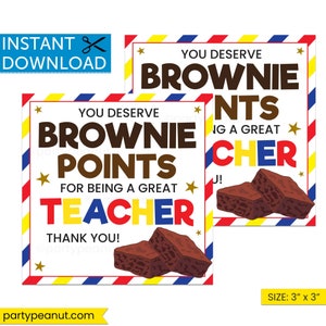 Brownie Points, Teacher Gift Tags, Brownie Gift Tags, Teacher Gift, Teacher Appreciation Week, PTA, PTO, Brownie Thank You Tag
