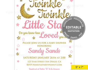 Twinkle Twinkle Little Star Baby Shower Invitation Twinkle Twinkle Little Star Party Invitation Editable