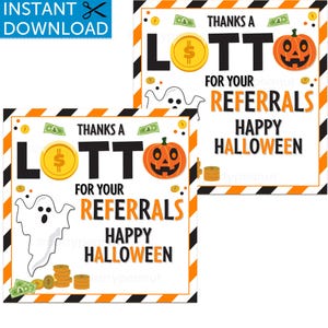 Thanks A Lotto, Halloween Realtor Tag, Client Gift, Halloween Lottery Ticket Gift Tag, Realtor Gift, Referrals, Halloween Gift Tag Printable