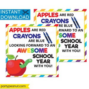 Back To School Gift Tag Printable First Day of School Teacher Gift Classroom Student Beginning School Crayons Awesome School Year