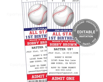 Baseball Ticket-Einladung, Baseball-Geburtstagsfeier, All-Star-Geburtstagsfeier, Baseball-Einladung, Baseball-Party, Baseball bearbeitbar