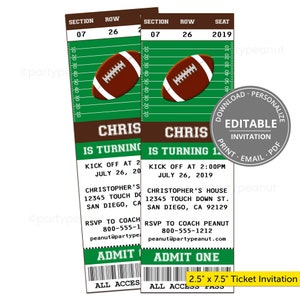 Football Party Ticket Invitation Editable