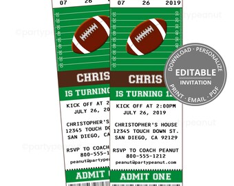 Football Ticket Invitation Football Invitation Football Party Football Birthday Boy Editable Printable