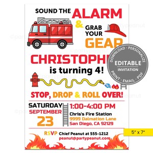 Fireman Birthday Party Invitation Firefighter Party Invitation Fire Truck Invitation Firefighter Birthday Kids Editable