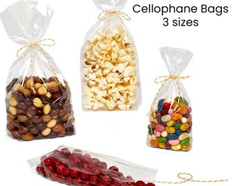 50/100pcs Clear Party Gift Chocolate Sweet Popcorn Candy Cello Bags Cellophane 