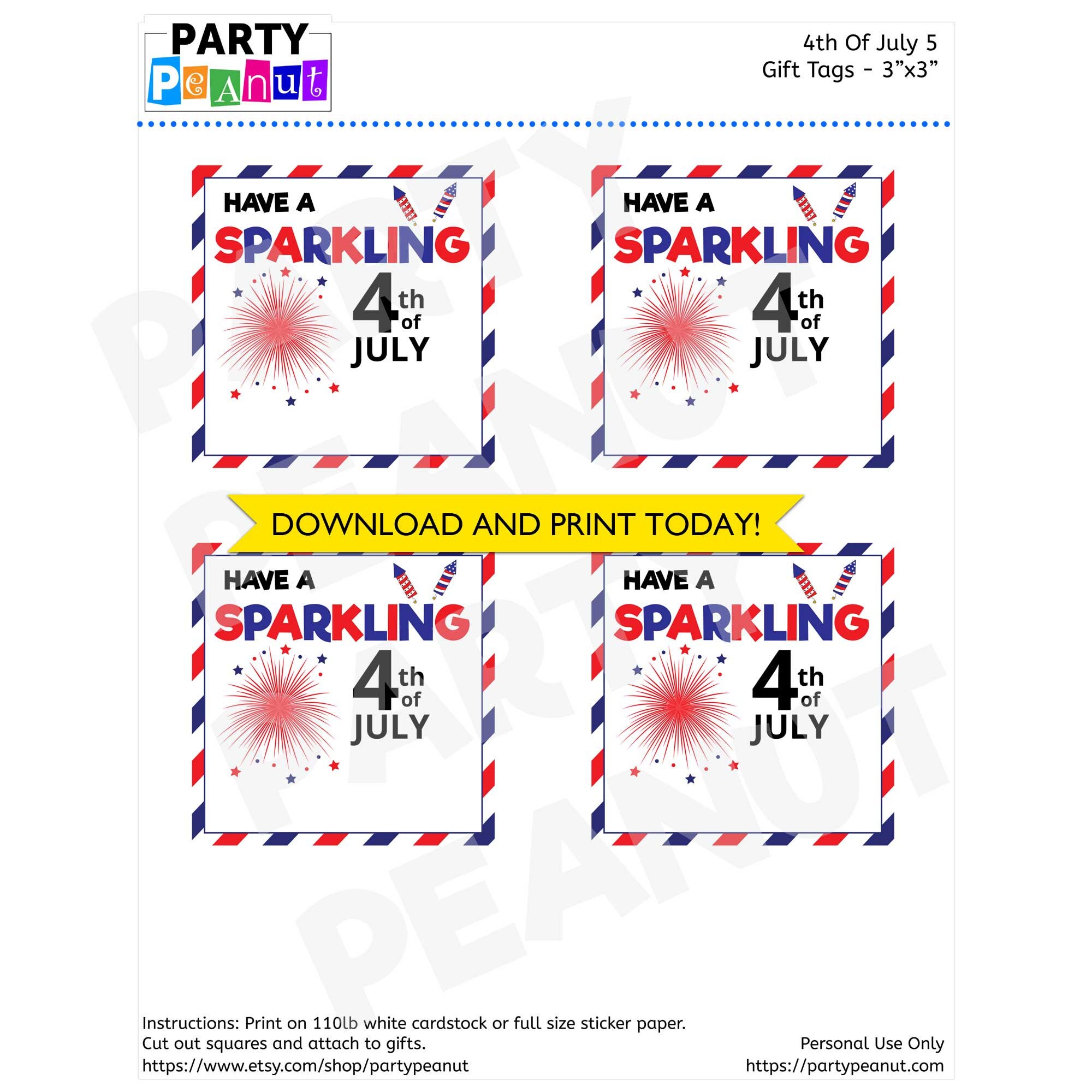 4th of July Gift Tags, Patriotic Tags, Printable Independence Day Favor ...