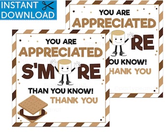 Smore Appreciation Tags, Teacher Gift Tags, Smore Teacher Thank You, Smores Gift Tags, Smore Thank You Tag, Employee Appreciation, Printable