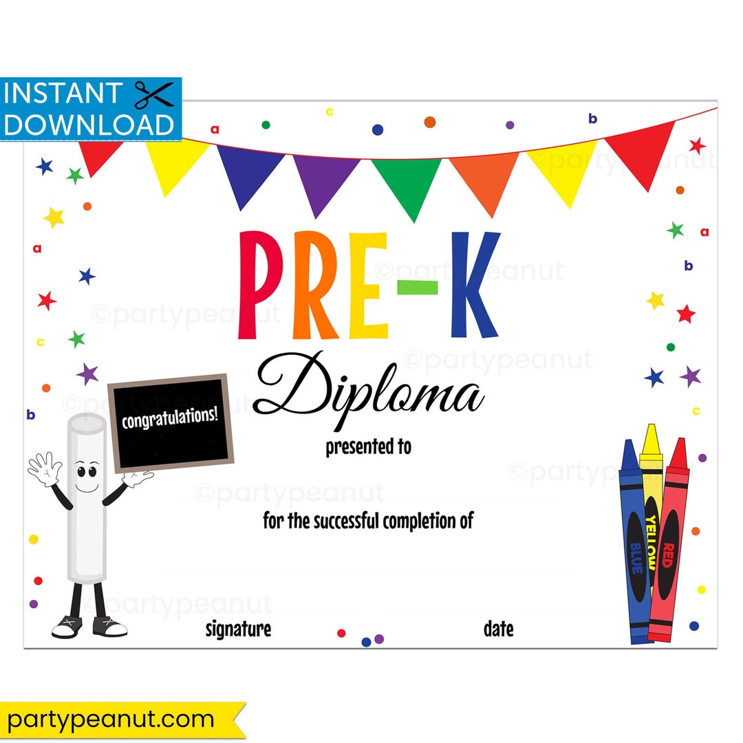 Prek Diploma Pre K Certificate School Printables Prek Etsy