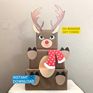 Reindeer Box Tower, Rudolph, Stackable Christmas Boxes, Template, Instant Download