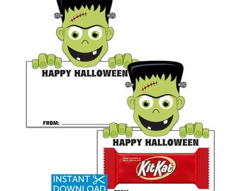 Halloween Treat Tag, Kit Kat Tags, Frankenstein, Kids Classroom, Halloween Candy Favors, Instant Download