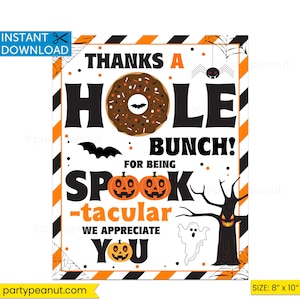 Halloween Sign Donuts Employee Office Staff Coworker Teacher Appreciation Thanks A Hole Bunch Donut Gift Printable Spooktacular