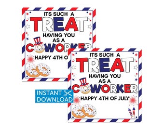 4. Juli Donut Tags, Coworker Leckerli, Vaterländischen Donut, Büro Wertschätzung, Printable (Digitaler Download)