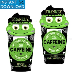 Porte-cartes café d'Halloween Cadeau pour professeur Frankenstein Café imprimable Cadeau d'Halloween pour enseignant Porte-cartes cadeau Halloween pour enseignant