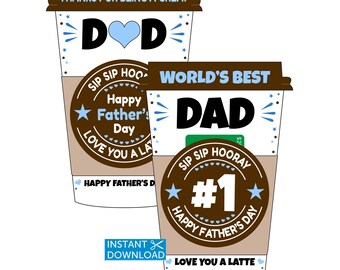 Vatertagskaffee Geschenkkartenhalter Sip Sip Hooray Love You Latte Vatertagsgeschenk Papa Digital