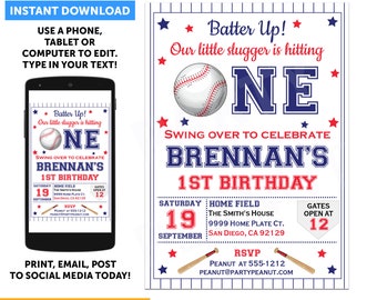 Baseball Invitation, Baseball Birthday Invitation, Baseball Party, Baseball Invites, Instant Download Baseball Invitations,Editable Baseball
